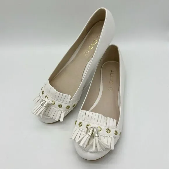 Aldo Women's Flats White Tassels Ballerina Shoes Size 7.5 - Picture 2 of 10